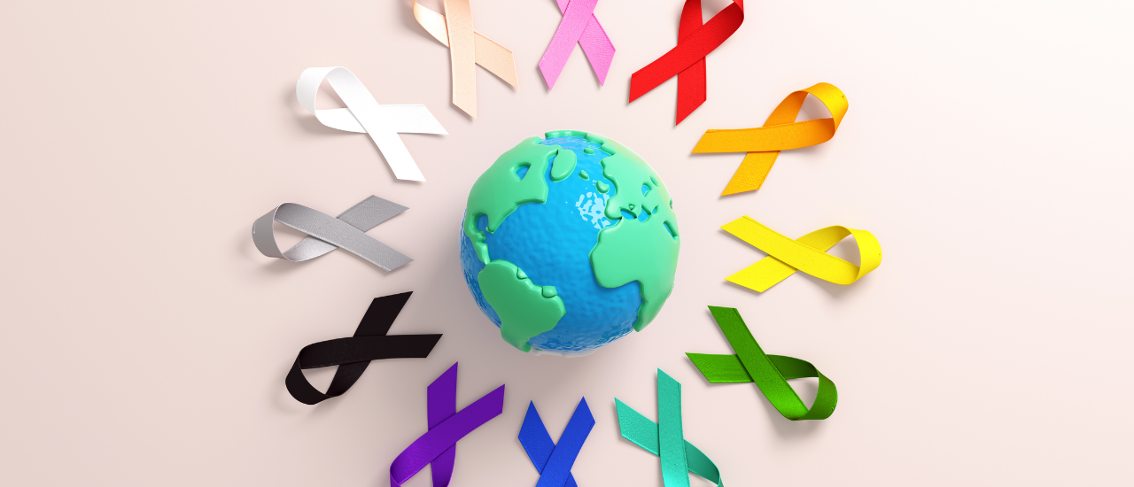Cancer awareness ribbon symbol for World Cancer Day