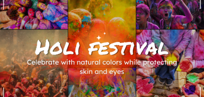 People celebrating Holi festival with natural colors while protecting skin and eyes